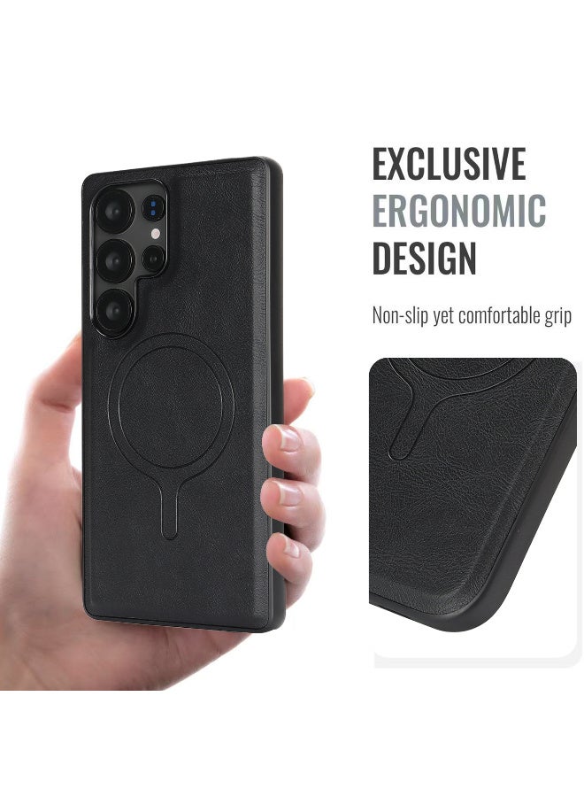 جراب جلدي مغناطيسي لهاتف سامسونج اس 24 الترا مع غطاء ماج سيف - أسود - Image 5